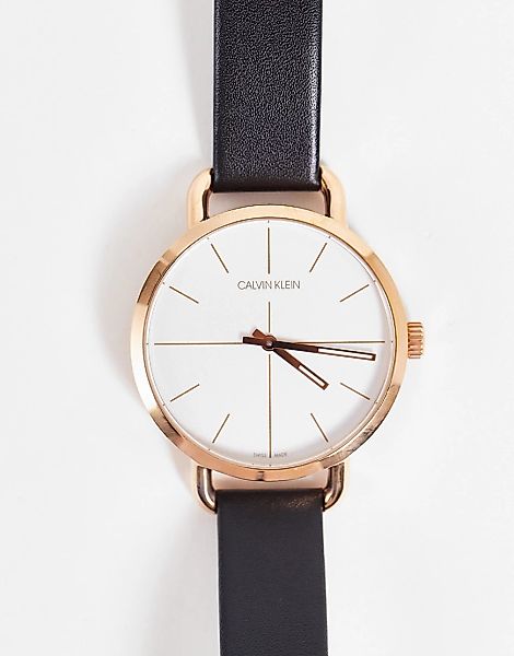Calvin Klein – Uhr mit Lederarmband und goldfarbenem Detail günstig online kaufen