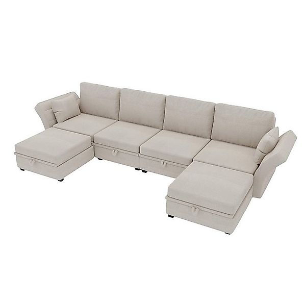 AUKWIK Loungesofa mit Hockern und Stauraum, frei arrangierbaren Schlafsofa, günstig online kaufen