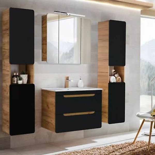 Lomadox Badezimmermöbel Komplett Set in seidenmatt anthrazit mit Wotaneiche günstig online kaufen