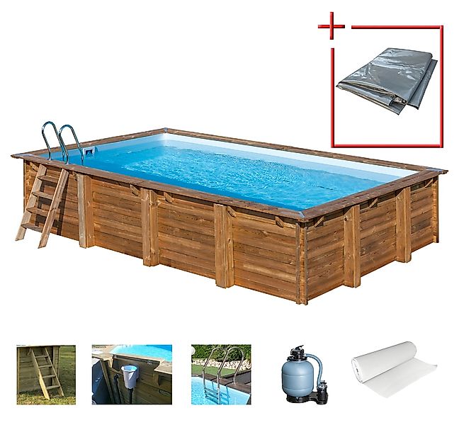 Gre Rechteckpool "MANGO mit Edelstahlleiter" Kiefernholz, BxLxH: 320x618x13 günstig online kaufen