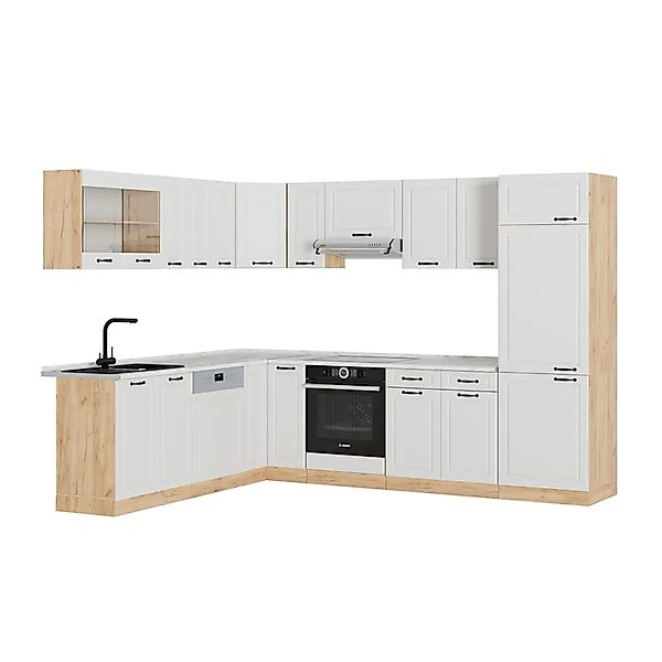 Vicco R-Line Eckküche Weiß Landhaus/Goldkraft Eiche 227 x 287 cm AP Marmor günstig online kaufen