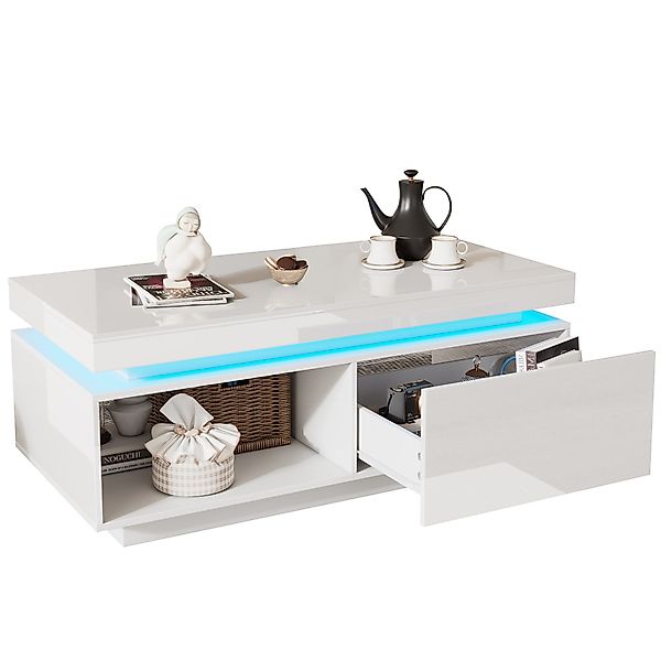 OKWISH Couchtisch mit LED-Beleuchtung (Wohnzimmertisch, Beistelltisch, günstig online kaufen