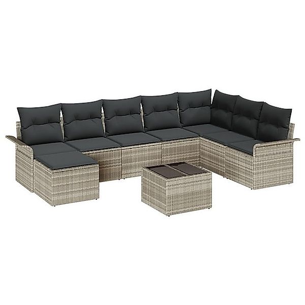 vidaXL Loungesofa 9-teiliges Garten-Sofa-Set mit Kissen Grau Poly Rattan, 9 günstig online kaufen
