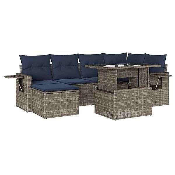 vidaXL 7-Tlg Gartensofa-Set mit Kissen Grau Polyrattan 3268051 günstig online kaufen