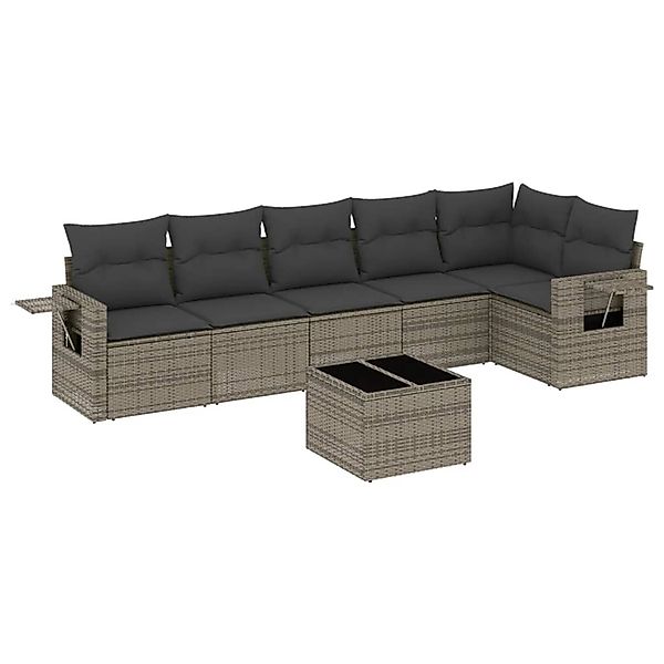 vidaXL 7-Tlg Garten-Sofagarnitur mit Kissen Grau Poly Rattan 3220199 günstig online kaufen