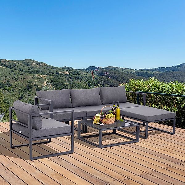 Outsunny® 6-tlg. Gartengarnitur Sitzgruppe Gartenmöbel Alu mit bequemen Kis günstig online kaufen