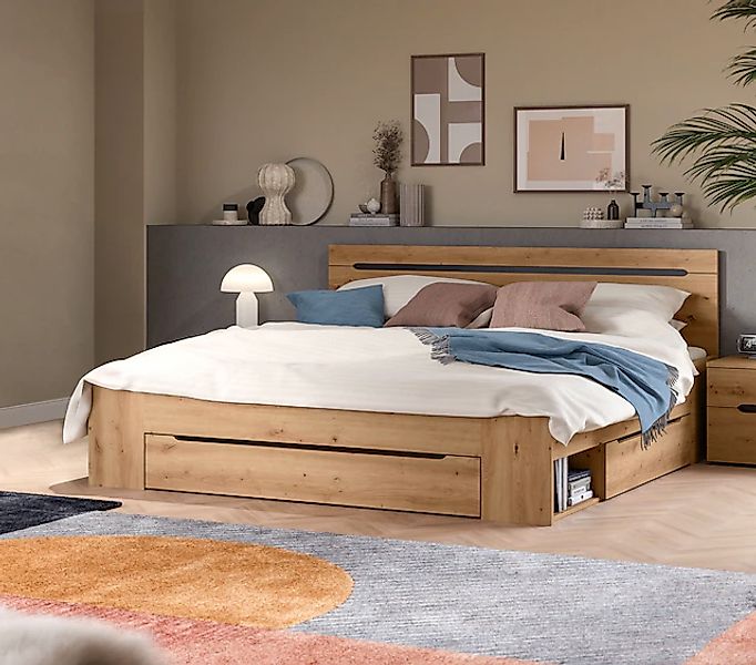 Home affaire Stauraumbett »REHAT, in 144 oder 184 cm Breite, 3 Schubkästen, günstig online kaufen