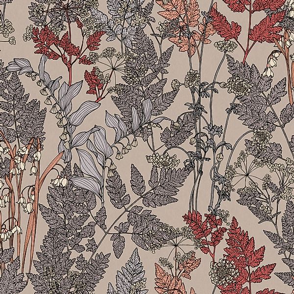 PROFHOME 377512-GU Blumen Tapete Floral Matt Beige Grau Rot 0,53 m x 10,05 günstig online kaufen
