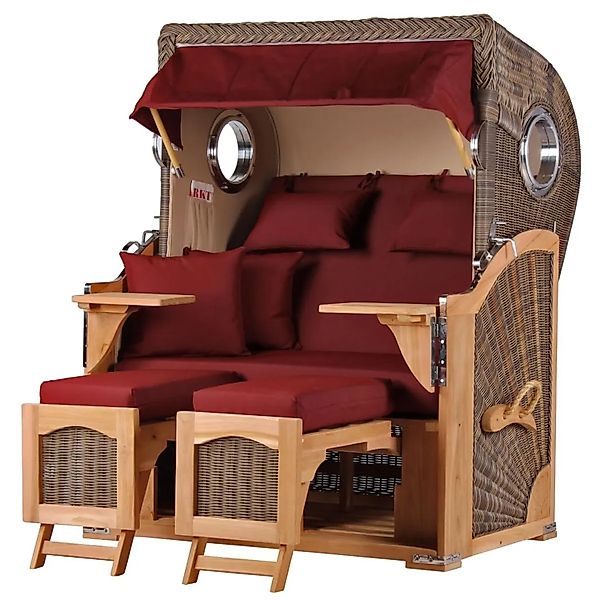 bene,iving Strandkorb Komplettset Ammersee Teak Bullauge PE Grau Modell 550 günstig online kaufen