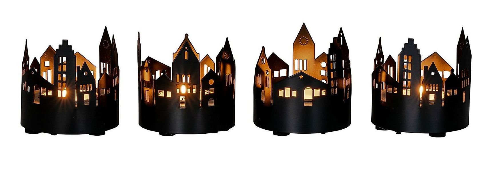 Levandeo® Teelichthalter, 4er Set Teelichthalter Schwarz Metall Haus Windli günstig online kaufen