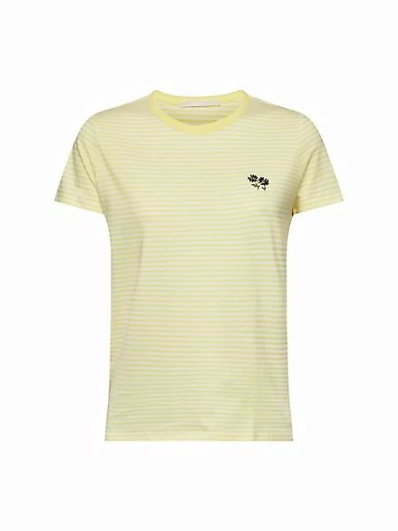 edc by Esprit T-Shirt Gestreiftes T-Shirt mit gesticktem Blumenmotiv (1-tlg günstig online kaufen