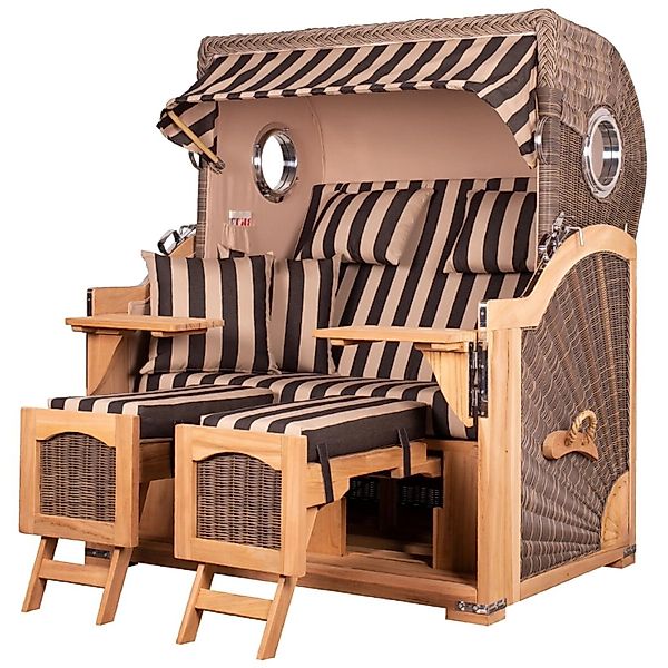 bene,iving Strandkorb Komplettset Ammersee Grande XL Teak Bullauge PE Grau günstig online kaufen