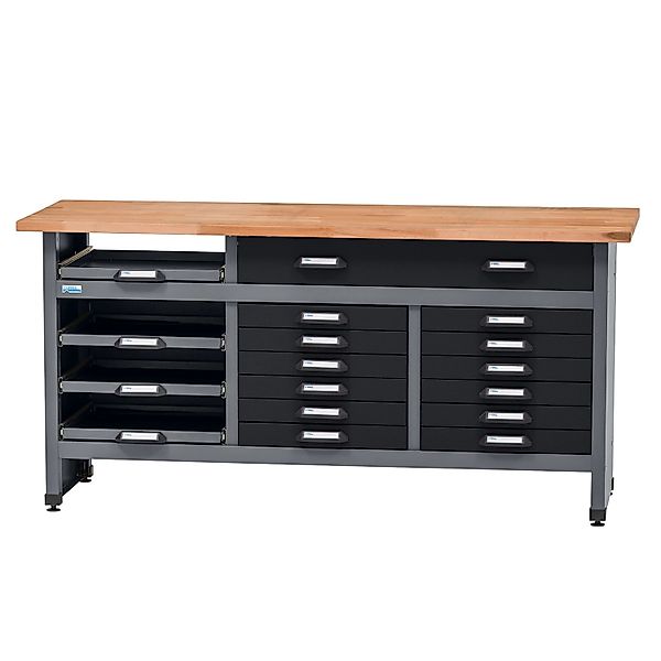 Küpper Werkbank mit 17 Schubladen 84 x 170 x 60 cm Schwarz-Hellgrau günstig online kaufen