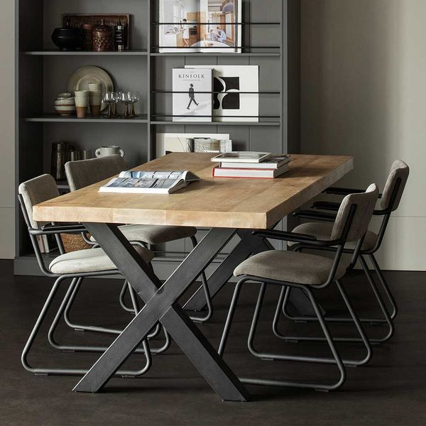 Tisch Massivholz Mango gekälkt X Gestell Metall schwarz günstig online kaufen