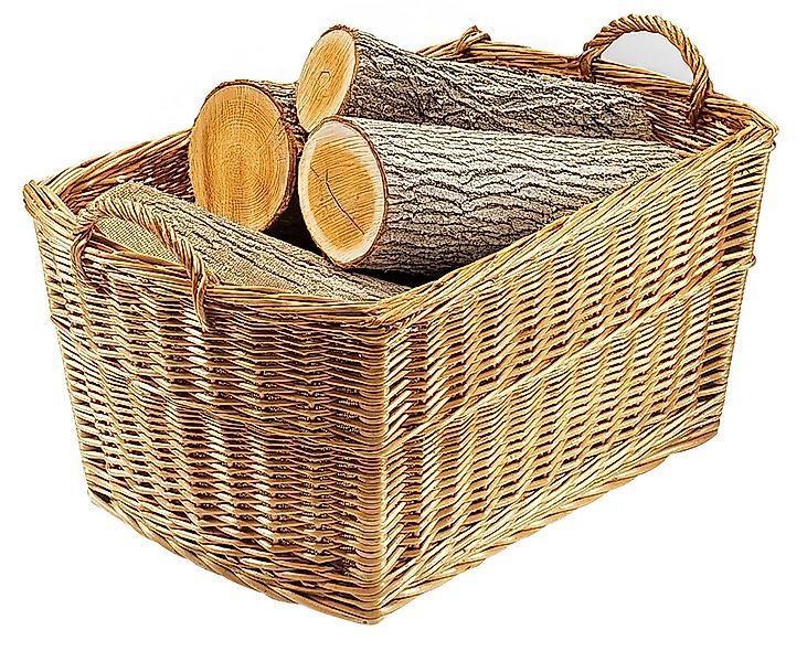 Kobolo Kaminholzkorb Holztrage eckig gekochte Weide mit Leinenstoff ausgesc günstig online kaufen