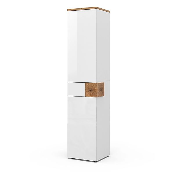 Vicco Badschrank Eden Weiß Hochglanz/Artisan-Eiche 40 x 184 cm mit 2 Türen günstig online kaufen