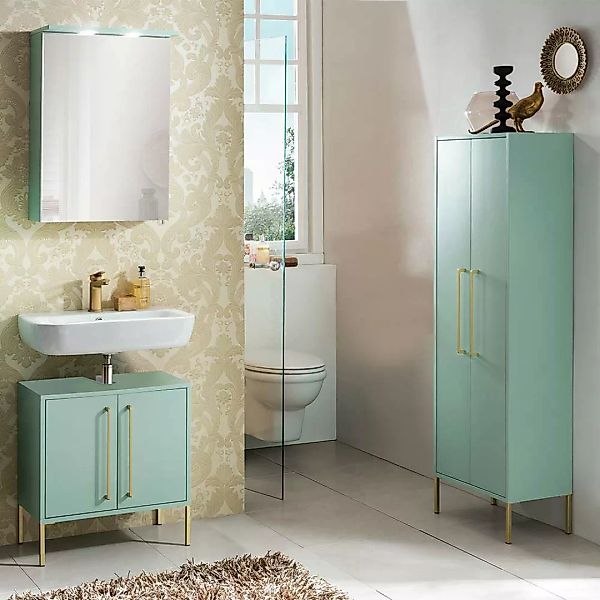 Badezimmer Einrichtung in Mintgrün und Goldfarben modern (dreiteilig) günstig online kaufen