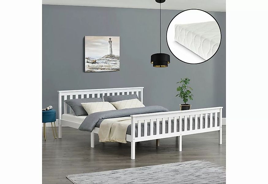 en.casa Holzbett, »Breda« Gästebett mit Matratze Weiß 180x200 cm günstig online kaufen
