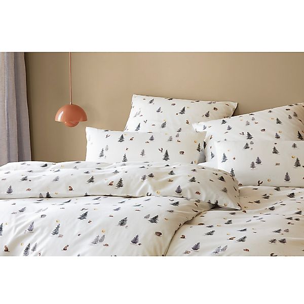 Elegante Flanell Bettwäsche Winterwald 26019-0 Waldtiere Weiß 135x200 günstig online kaufen