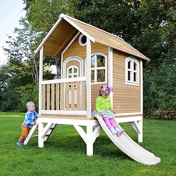 Axi Tom Spielhaus Braun - Weiß mit Weißer Rutsche 191 x 287 x 231 cm günstig online kaufen