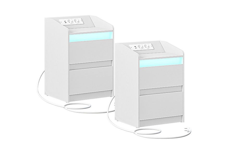 HZUANERI Nachttisch 2er Set, mit LED-Licht - Beistelltisch und Ladestation günstig online kaufen