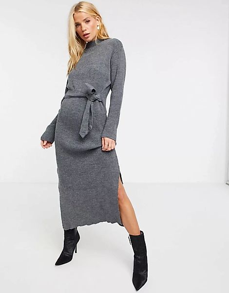 Unique21 – Graues Maxi-Pulloverkleid mit Rollkragen günstig online kaufen