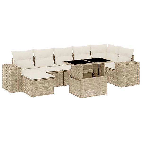 vidaXL 8-Tlg Garten-Sofagarnitur mit Kissen Beige Poly Rattan 3269318 günstig online kaufen