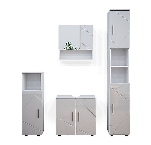 Vicco Badmöbel-Set Irma, Weiß Hochglanz, 4 Teile, mit Hochschrank, (4-er Se günstig online kaufen