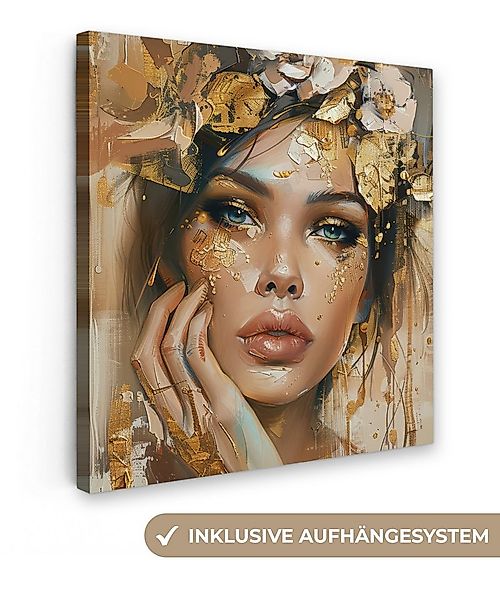 OneMillionCanvasses® Leinwandbild Frau - Blumen - Gold - Porträt, Fotodruck günstig online kaufen