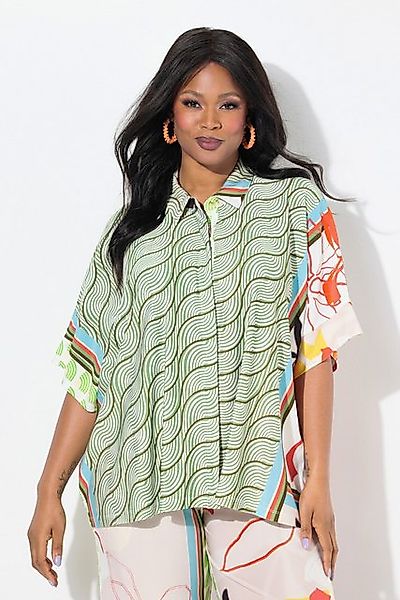 Ulla Popken Druckbluse Slinkybluse Patch-Design Hemdkragen günstig online kaufen