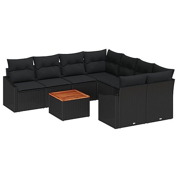 vidaXL Loungesofa 9-teiliges Garten-Sofa-Set mit Kissen Schwarz Poly Rattan günstig online kaufen