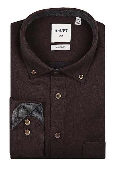 Haupt Langarmhemd Haupt Flanell Modern Fit Langarm Herrenhemd Uni in Dark B günstig online kaufen