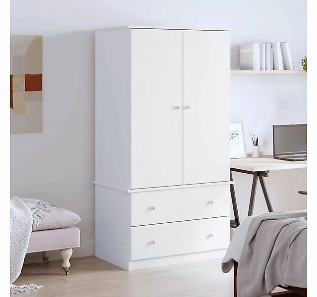 furnicato Kleiderschrank ALTA Weiß 90x55x170 cm Massivholz Kiefer günstig online kaufen