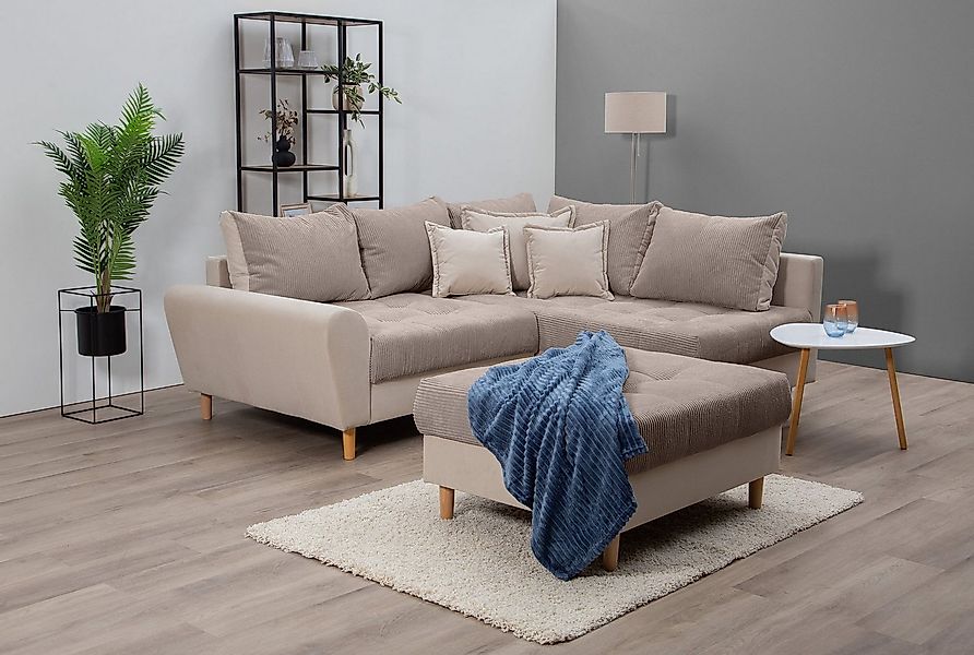 Home affaire Ecksofa Rice L-Form, B: 223 cm, Set, Set: Sofa & Hocker, mit 3 günstig online kaufen