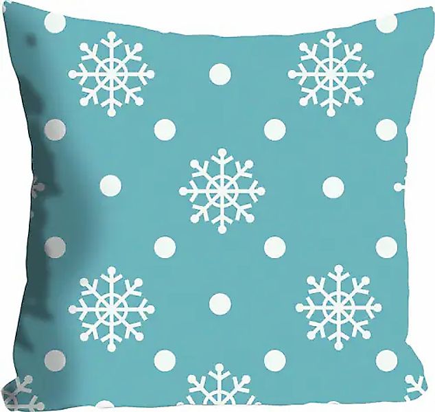 queence Dekokissen »Snowy«, Kissenhülle,Weiße Schneeflocken,Türkis,Winterli günstig online kaufen