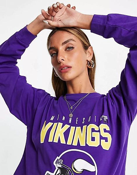 ASOS DESIGN – Langärmliges Oversize-Shirt mit NFL-Vikings-Print in Lila günstig online kaufen