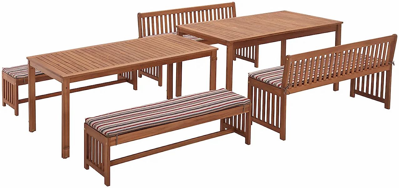 MERXX Garten-Essgruppe "Hawaii", (4x Bänke, 2x Tische, 4x Sitzkissen), Akaz günstig online kaufen