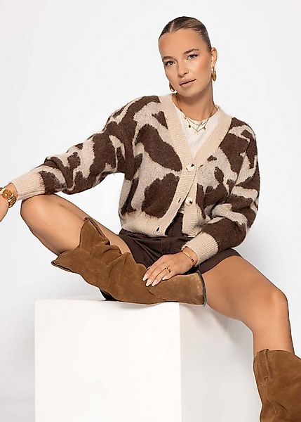 SASSYCLASSY Cardigan Cardigan mit Animal-Print für Damen Flauschiger Cardig günstig online kaufen