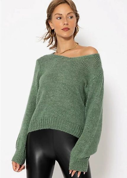 SASSYCLASSY Strickpullover Oversized Pullover Damen Damen Pullover mit V-Au günstig online kaufen