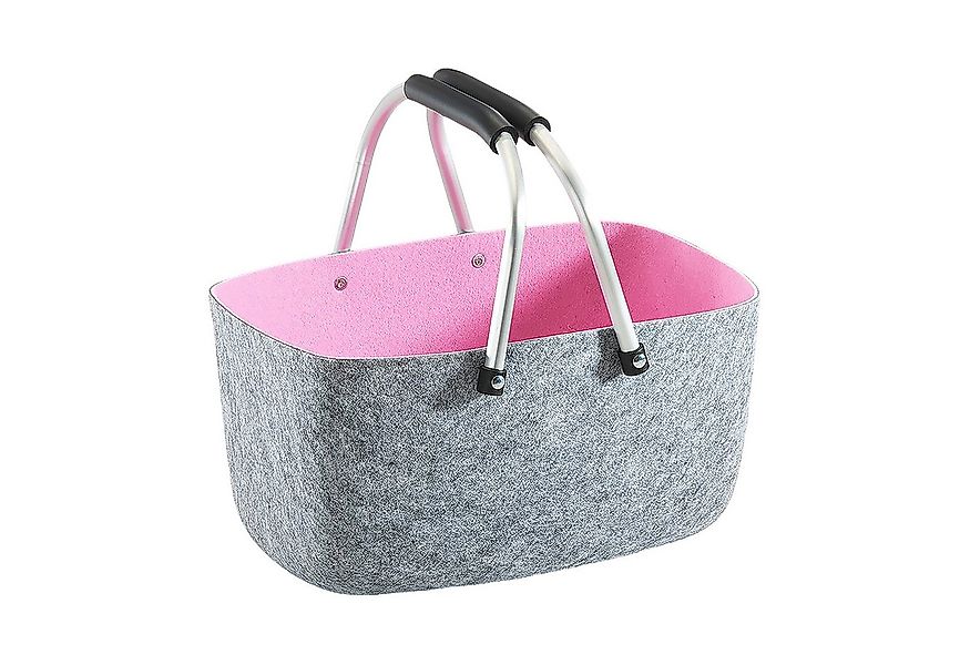 Kobolo Einkaufskorb Filzkorb aussen grau innen rosa mit klappbaren Aluhenke günstig online kaufen