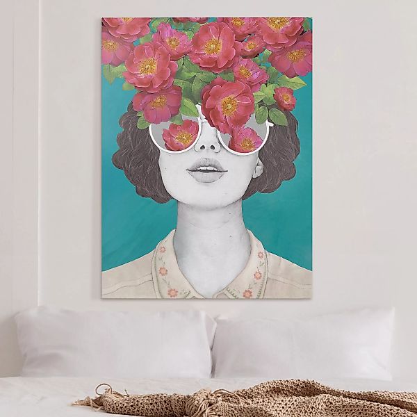 Leinwandbild - Hochformat Illustration Portrait Frau Collage mit Blumen Bri günstig online kaufen