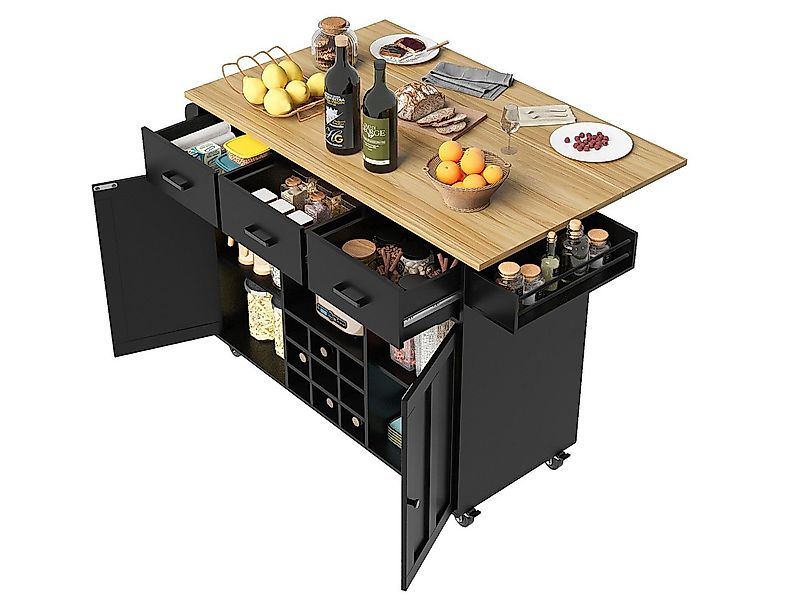 SeedWave Kücheninsel mit klappbarer Tischplatte, 3 Schubladen, Doppeltür-Sc günstig online kaufen