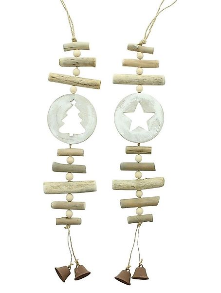 Dekoleidenschaft Dekohänger "Stern & Tanne" aus Holz, 56 cm, mit Glöckchen günstig online kaufen