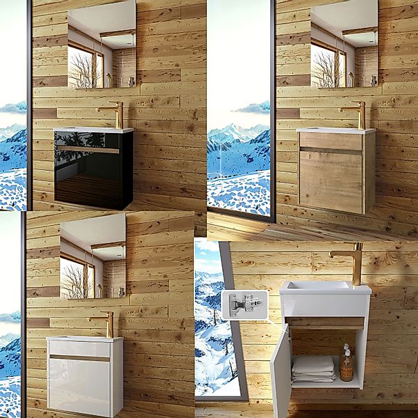 Homeline Badmöbel-Set Badmöbel set Schwarz weiß Hochglanz eiche, Badezimmer günstig online kaufen