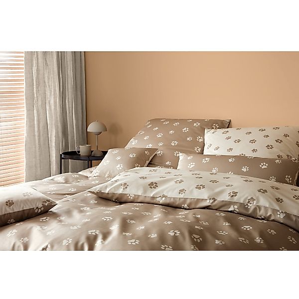 Elegante Mako Satin Bettwäsche Paws 24541-7 Pfoten Beige Creme 135x200 günstig online kaufen