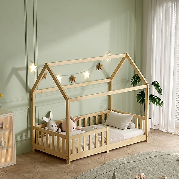 ecoMI Kinderbett Hausbett, Rausfallschutz, Lattenrost, 90x200 günstig online kaufen
