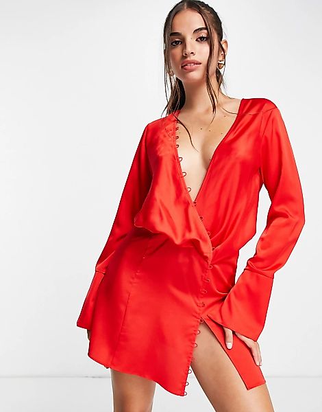 ASOS DESIGN – Drapiertes Minikleid in Rot mit asymmetrischem Schnitt und Kn günstig online kaufen