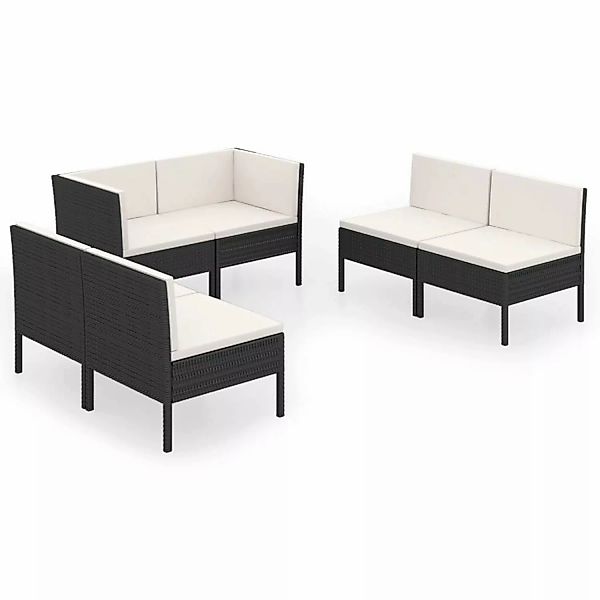 6-tlg. Garten-lounge-set Mit Auflagen Poly Rattan Schwarz günstig online kaufen