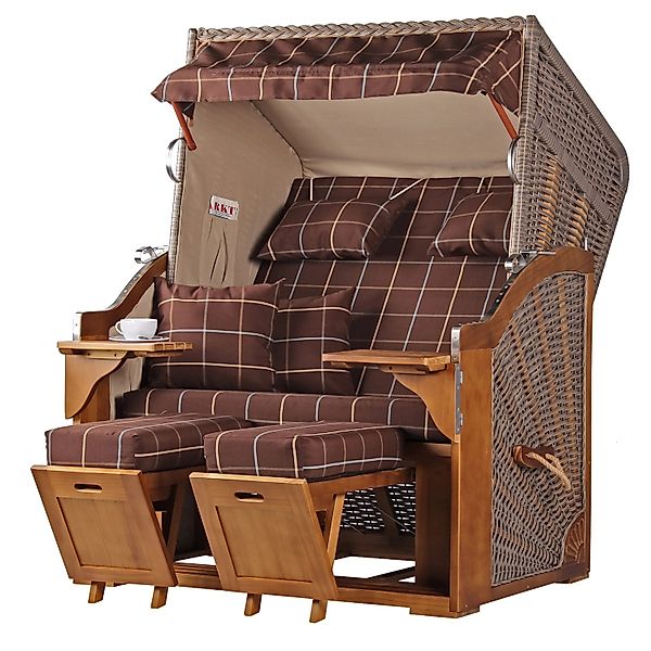 bene,iving Strandkorb Komplettset Schleswig Pinie Zweisitzer PE Mokka Model günstig online kaufen