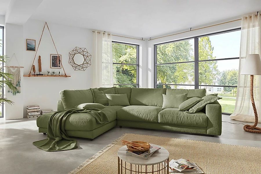 KAWOLA Sofa MADELINE Ecksofa Cord olivgrün günstig online kaufen